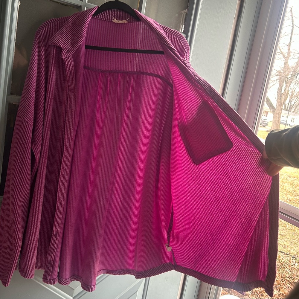 Ribbed Collared Lightweight Shacket Button Up Bri… - image 7